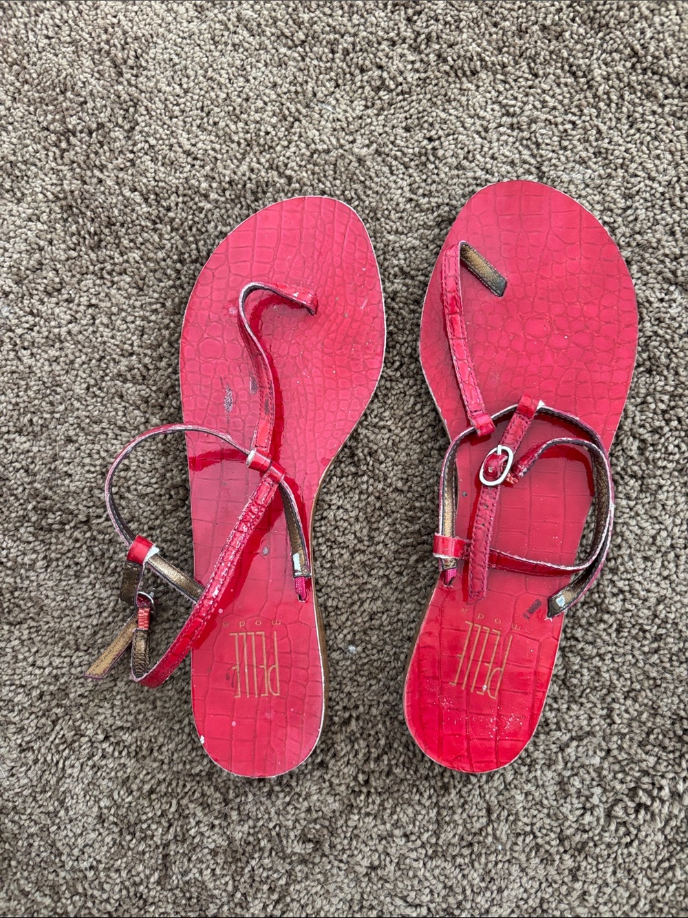 Pelle Moda Red Croc-Embossed Strappy Sandals